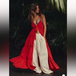 Free People Lorelai Triangle Halter Tie Front Beach Coverup Maxi Top Dress XS